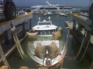Sunken yacht is being raised at Marine Group