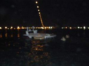 Yacht is raised at night